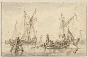 Mer calme avec quelques bateaux - Abraham Storck
