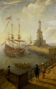 Un navire espagnol à trois mâts ancré au large de Naples (Italie), vu d