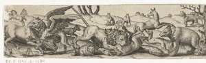 Animaux combattants dans un paysage - Abraham de Bruyn
