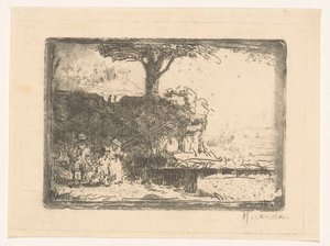 Paysage avec trois figures - Abraham de Miranda (signed by artist)