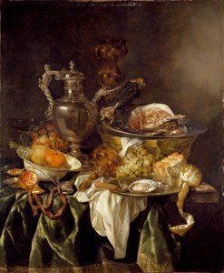 Nature morte avec un pot à vin en argent et un portrait reflété de l