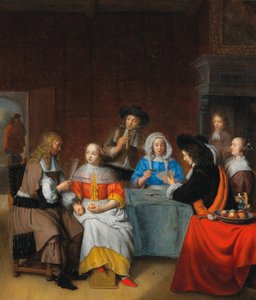 Intérieur avec une société élégante jouant aux cartes, 1660s - Abraham van Dijck