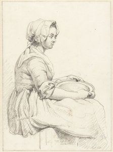 Femme assise avec un plat sur ses genoux, vers la droite - Abraham van Strij (I)