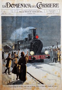 Arrivée du nouveau siècle, les gens accueillent le nouveau siècle avec joie, illustration par Achille Beltrame (1871-1945), de La Domenica del Corriere, 6 janvier