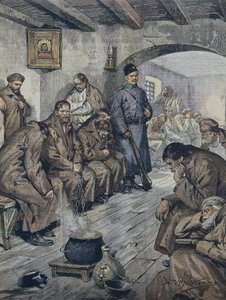 BELTRAME, Achille (1871-1945). Prisonniers russes en grève de la faim pour la liberté de leurs compagnons tuberculeux. Illustration de A. Beltrame, La Domenica del Corriere, 19 juin