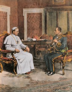 Benito Mussolini en réunion avec le pape Pie XI le 11 février - Achille Beltrame