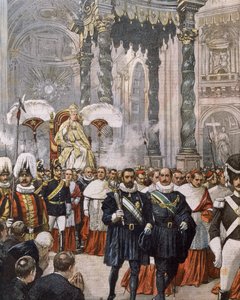 Couronnement du pape Pie X dans la basilique Saint-Pierre, Vatican, illustration par Achille Beltrame de La Domenica del Corriere - Achille Beltrame