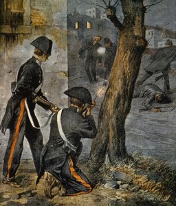 Épisode de la mafia sicilienne, conflit entre la police et les mafieux à Trapani de La Domenica del Corriere, 31 décembre - Achille Beltrame
