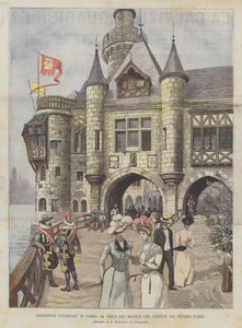 Exposition universelle de Paris, la porte Saint-Michel qui conduit dans le vieux Paris - Achille Beltrame