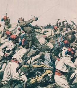 Attaque éthiopienne sur la garnison de Lugh et meurtre du capitaine Bongiovanni, illustration de Achille Beltrame, de La Domenica del Corriere - Achille Beltrame