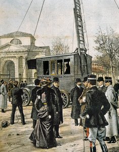 Guglielmo Marconi assiste à Milan au test de la première station radio mobile. Illustration d