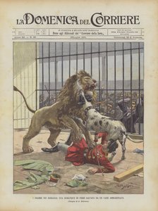 Les drames dans les ménageries, une dompteuse de fauves sauvée par un chien dressé