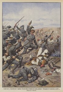 Nos héros, à Kars-Bu-Adi, le capitaine Civardi, blessé, se lance parmi les premiers, criant