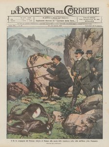 Le Roi en compagnie du Prince Albert de Monaco à la chasse au bouquetin dans la vallée de l