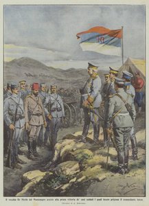 Le vieux roi Nicolas du Monténégro assiste à la première victoire de ses soldats qui ont...