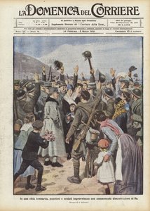 Dans une ville lombarde, les habitants et les soldats improvisent une démonstration émouvante au roi - Achille Beltrame