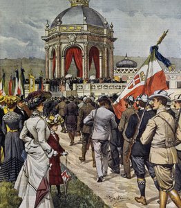 Inauguration du IVe concours de tir au polygone de Farnesina, Rome, Italie, illustration par Achille Beltrame de La Domenica del Corriere, 25 mai