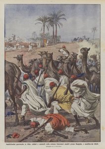 Inquiétudes guerrières en Libye, soldats et chameaux de la colonne Gianinazzi attaqués près de