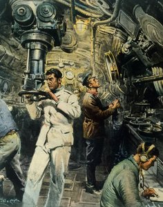 Intérieur de sous-marin, par Achille Beltrame, illustration de La Domenica del Corriere, 28 décembre