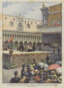 La reconstruction du campanile de Saint-Marc, à Venise, la bénédiction de la première pierre (25 avril)