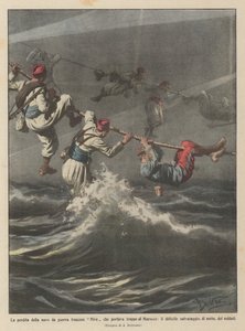 La perte du navire de guerre français Nive transportant des troupes au Maroc - Achille Beltrame