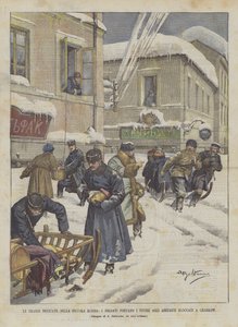 Les grandes chutes de neige en Petite Russie, les soldats apportent des vivres aux habitants bloqués à Charkow