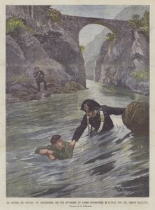 Les victimes du devoir, un carabinier qui, pour attraper un voleur, se noie avec lui, près de Pallanza - Achille Beltrame