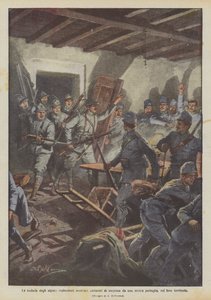 Les audaces des alpins, des éclaireurs autrichiens capturés par surprise par une de nos patrouilles, sur leur territoire - Achille Beltrame