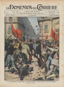 Les graves manifestations de Palerme contre les conventions maritimes, les manifestants aux prises avec la force publique