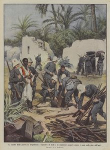 Les pièges de la guerre en Tripolitaine, saisie de fusils et de munitions découverts dans un puits