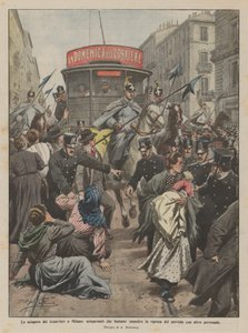 La grève des tramways à Milan, grévistes tentant d