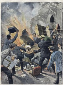 Crise du vin du Midi en 1907 : les vignerons incendient la mairie de Béziers (Hérault). Illustration d