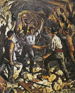 Ouverture du premier tronçon du tunnel ferroviaire du Simplon entre Arona et Meina, par Achille Beltrame, La Domenica del Corriere, 25 octobre 1903