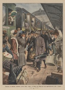 Départ des ballerines, musiciens, choristes de la Scala de Milan pour Paris pour une représentation de La Vestale - Achille Beltrame