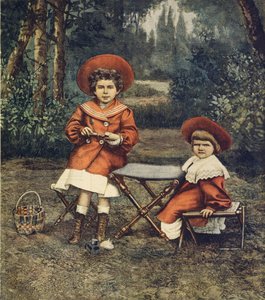 Princesses Jolanda et Mafalda, filles du roi, dans les jardins du Quirinal, illustration par Achille Beltrame, La Domenica del Corriere - Achille Beltrame