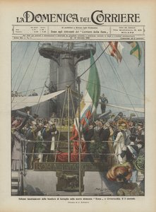 Élévation solennelle du drapeau de bataille sur le nouveau cuirassé Roma à Civitavecchia le 3 courant