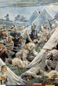 Afrique du Sud. Seconde Guerre des Boers. Attaque du camp anglais de Tweefontein (1902). Illustration par Achille Beltrame. - Achille Beltrame