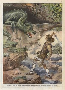 Théâtre La Scala, de Milan, combat de Siegfried avec le dragon, dans l