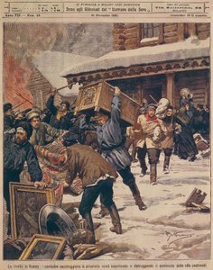 La Révolution russe : Paysans pillant les propriétés des riches ruraux, illustration par Achille Beltrame, La Domenica del Corriere, décembre 1905 - Achille Beltrame
