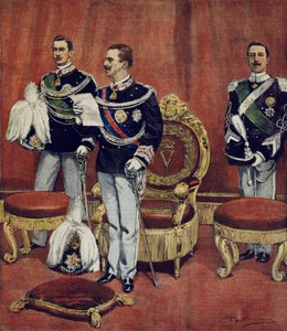 Le serment du roi Vittorio Emanuele III dans les Chambres du Sénat à Rome, de La Domenica del Corriere - Achille Beltrame