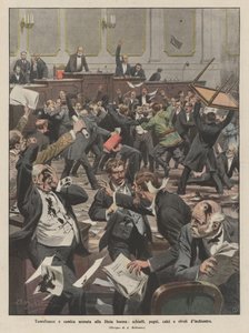 Scène tumultueuse et comique au Parlement de Bohême, gifles, coups de poing, coups de pied et jets d