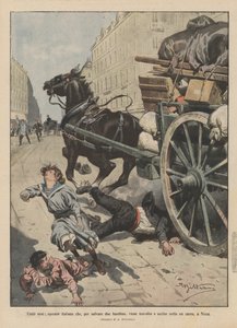 Humbles héros, un ouvrier italien qui, pour sauver deux petites filles, est renversé et tué sous un chariot, à Nice