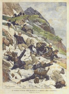 Un détachement de soldats alpins précipité dans un ravin à Breno (Valcamonica) - Achille Beltrame