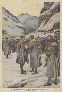 Une cérémonie dans la neige, la remise de deux médailles d