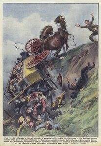 Une vieille diligence à chevaux avançait, bondée, sur la route entre Rivarossa et San Benigno, près de Turin