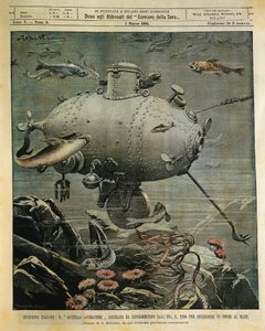 Vaisseau sous-marin pour explorer les fonds marins, illustration par Achille Beltrame - Achille Beltrame
