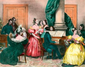 Un après-midi musical en famille Gravure par Achille Deveria (1800-1857) Gravure du 19ème siècle. Collection privée