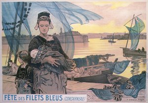 Affiche représentant le Festival des Filets de Pêche Bleus, Concarneau, Bretagne