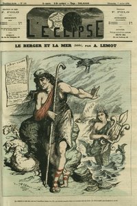 Le Berger et la Mer illustre une fable pour remplacer le dessin de Gill « Les Grenouilles qui demandent un roi » interdit par la censure. Couverture dans « L