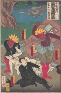 Performance de Kabuki avec des Indiens rouges et des acteurs de Kabuki, fin du 19e siècle - Adachi  Ginkō